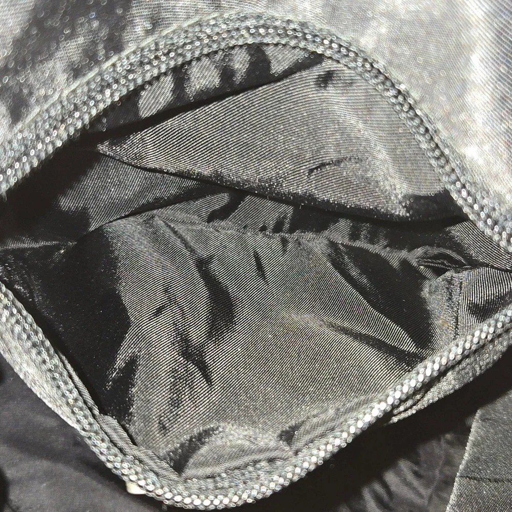 The Sak Black Crochet Front Pocket Drawstring‎ Bucket Bag Backpack 12